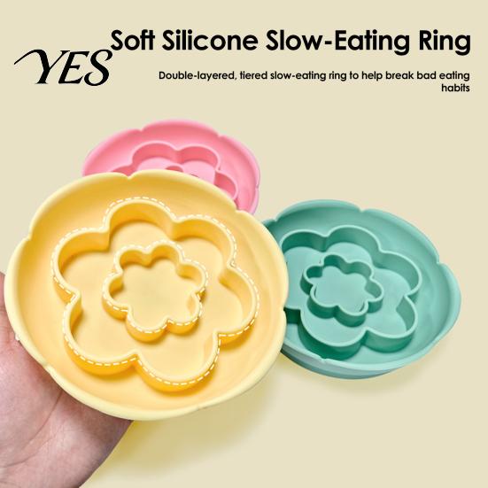 Slow Feed Dog Bowl With Suction Cups Feeder Pet Food Bowl, Soft Silicone Eating Cat with Anti-choke Cups, Double-Layer Texture Flower Shape