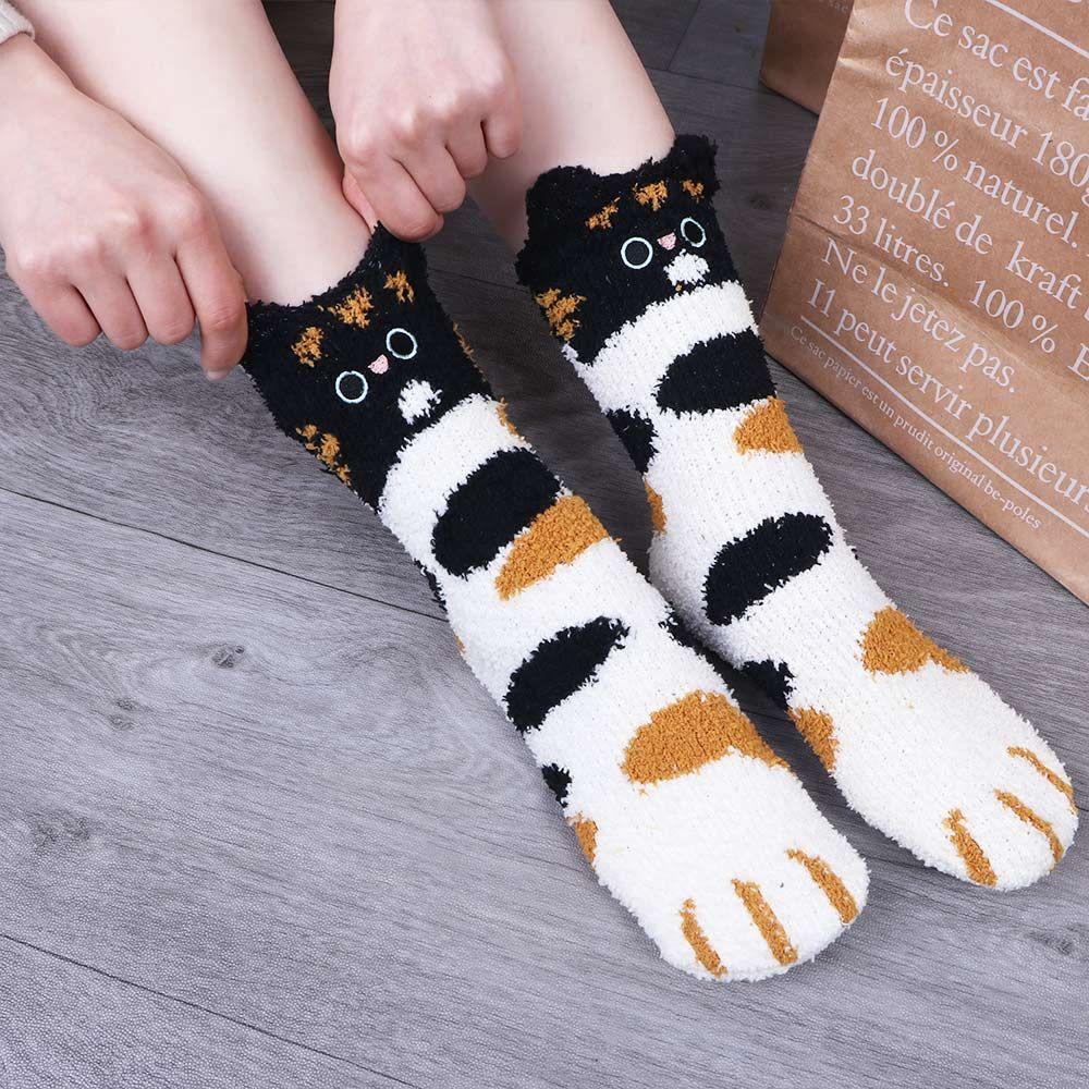 Осенние и зимние кошачьи когти 1 пара плюшевых носков из кораллового флиса милые толстые теплые носки для сна женские носки без пятки