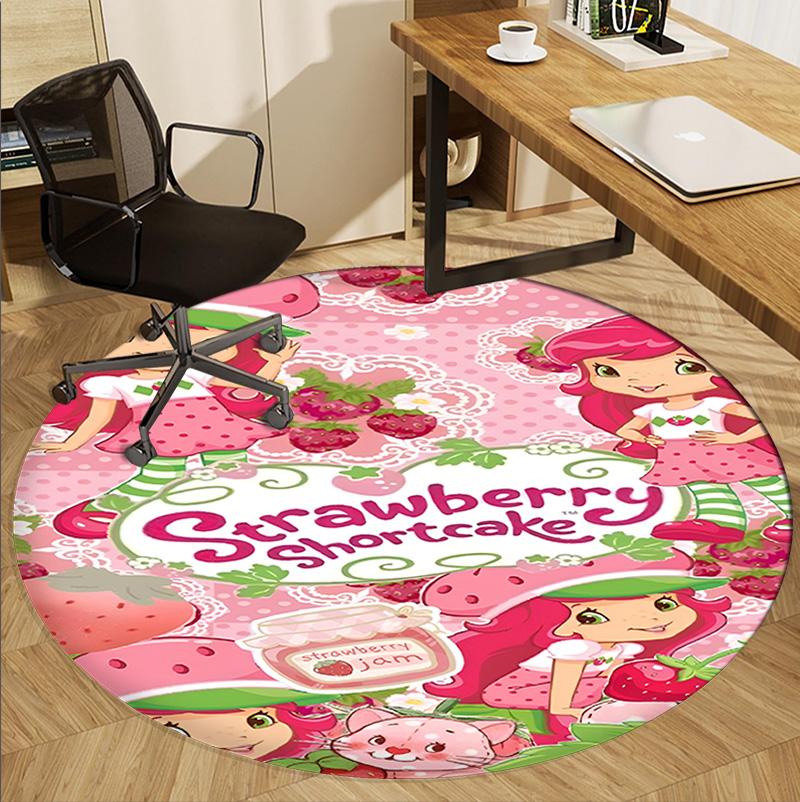 Strawberry Shortcake Pattern Round Rug, Indoor/Outdoor Mat, for Picnic, Gameroom, Bedroom, Office, Living Room, Home Decor Carpet, Birthday Gift