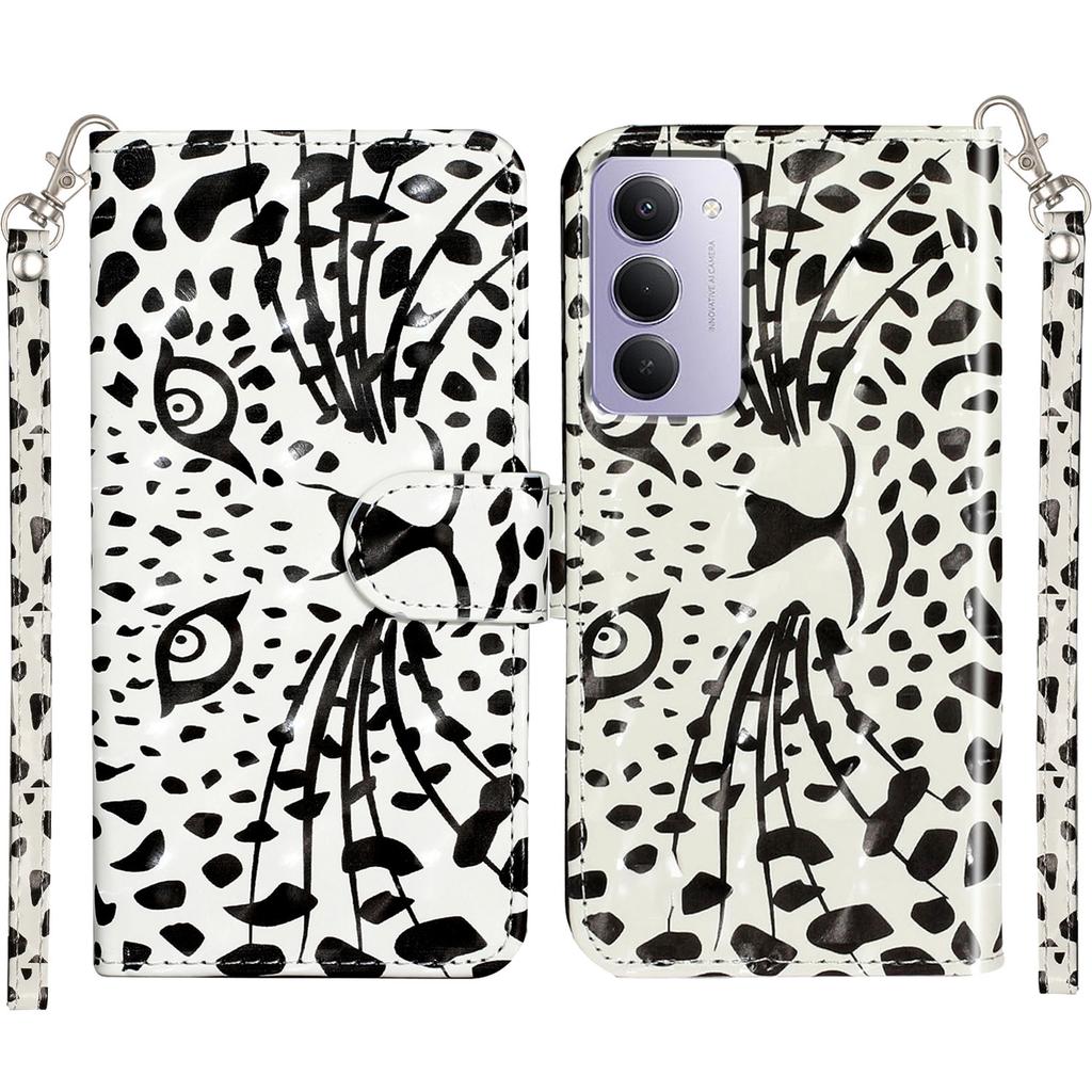 Для Xiaomi Redmi 15 5G (США) (171 мм)/Xiaomi Redmi 15 4G (США) (171 мм) Чехол-кошелек из кожи с 3D-печатью и ремешком