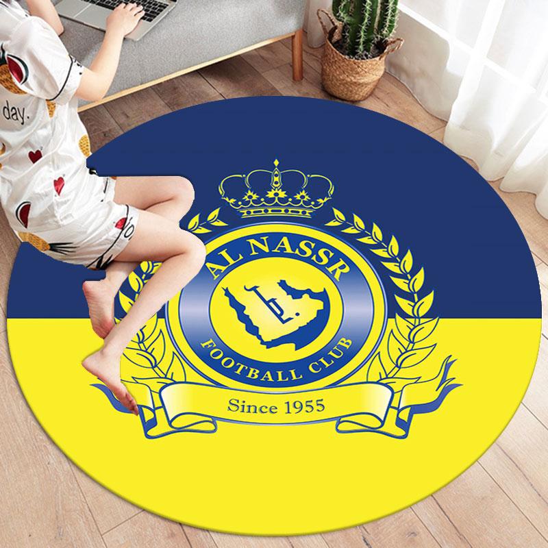 Al-Nassr FC Round Area Rug,Carpet Rug for Living Room Bedroom Sofa Playroom Decor,Non-slip Floor Mat