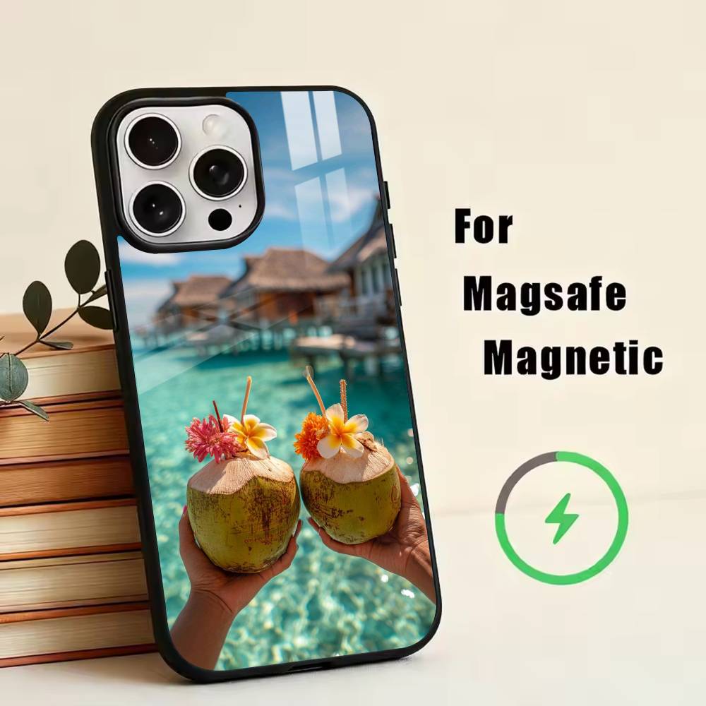 Лето у моря Чехол для телефона Для iPhone17,16,15,14,13,12,11 Plus,Pro Магнитный Для Magsafe Беспроводная зарядка