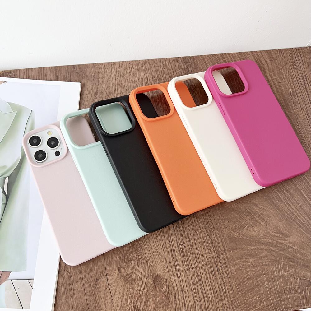 Конфетный Цвет Кожаная Текстура Силиконовый Мягкий Чехол Для Для Iphone 16 15 14 13 12 11 Pro Max Plus Матовый Ультратонкий Чехол-Оболочка 16