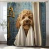 Cartoon Bathing Dog Print Shower Curtain, Polyester Shower Curtain Set with Hooks for Bathroom Decorative Shower Curtain
