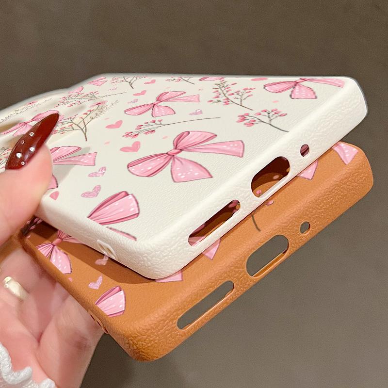 Чехол с цветочным узором и розовыми бантами для Xiaomi 14T 13T 11T Pro Funda Redmi Note 14 13 12 11 Pro 5G 4G Силиконовая крышка с текстурой кожи