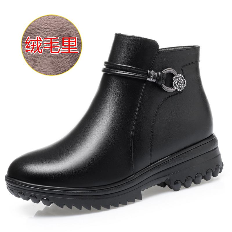 Зимние меховые интегрированные хлопковые туфли для мамы, бархатные, на плоской подошве, женские короткие ботинки, нескользящие шерстяные туфли, средний и пожилой возраст, большой размер, женская обувь