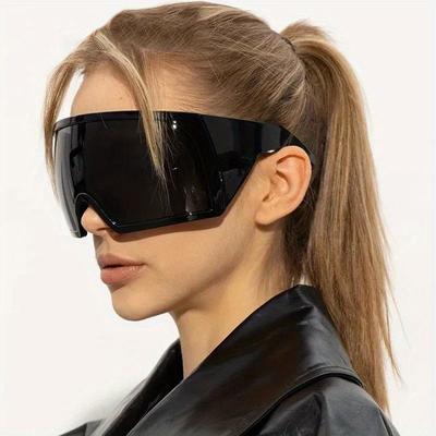 Модные солнцезащитные очки большого размера Y2k с запахом для мужчин и женщин, черные очки в большой оправе, ветрозащитные очки в стиле панк для верховой езды, цельные солнцезащитные очки UV400