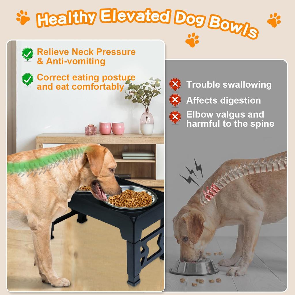 Приподнятая кормушка для собак, миски для собак, регулируемая приподнятая подставка с двойными мисками для воды из нержавеющей стали для маленьких, средних и больших собак