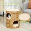 Scratching Barrel, 50 cm, 2 Caves, Cushion, Scratching Post with Cat Bed, Cat Tower made of Water Hyacinth, Light Brown