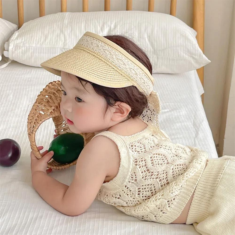Summer Baby Straw Caps Korean Children Sun Hat Ins Bow Lace Straw Hat  Vacation