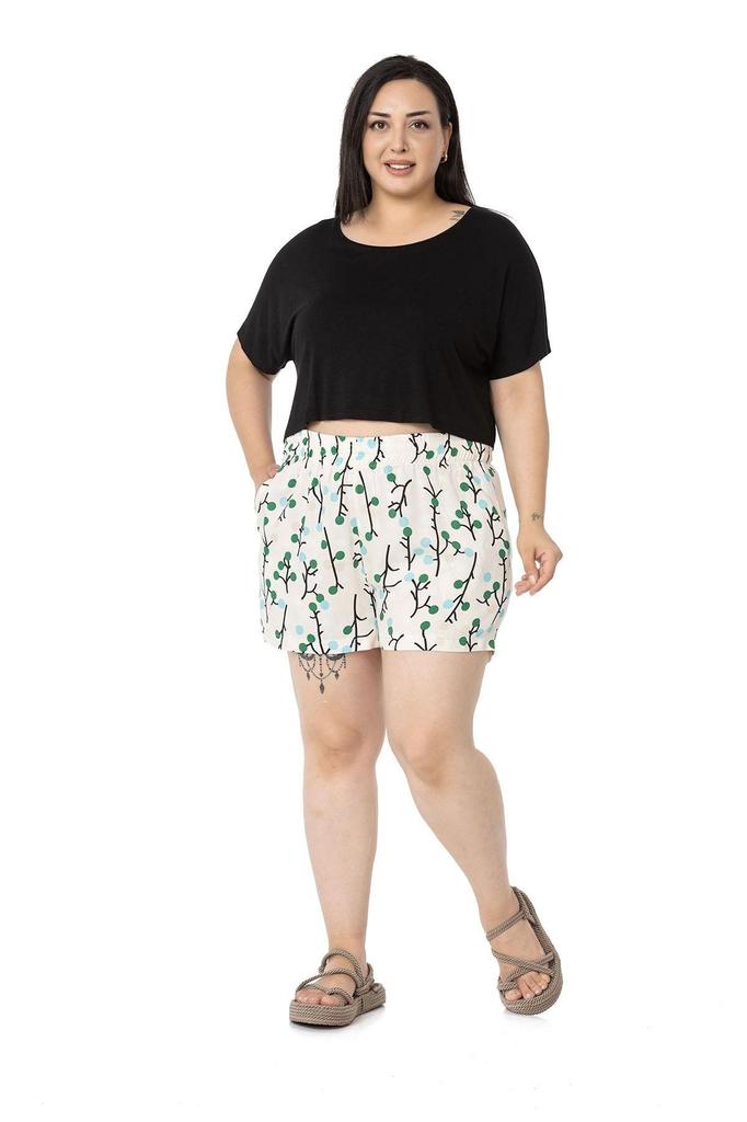 Women's Fashion Big Size Shorts & Bermudas Plus Size Double Side Pocket Cherry Pattern Ecru Shorts