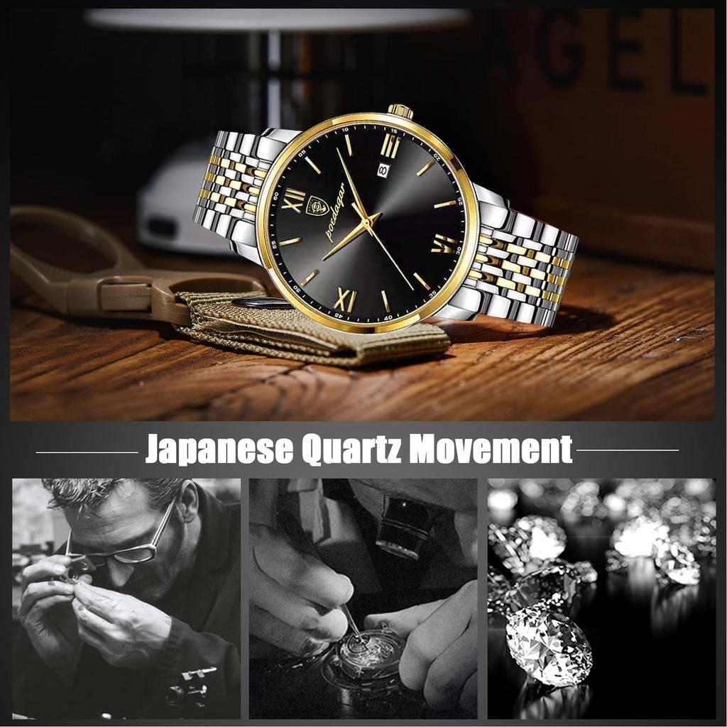 RORIOS Date Quartz Gold Black B Men's Watch, Display, Watch, Lightweight, Multifunctional, Work, Commuting, Stylish, Popular, Business, Simple,