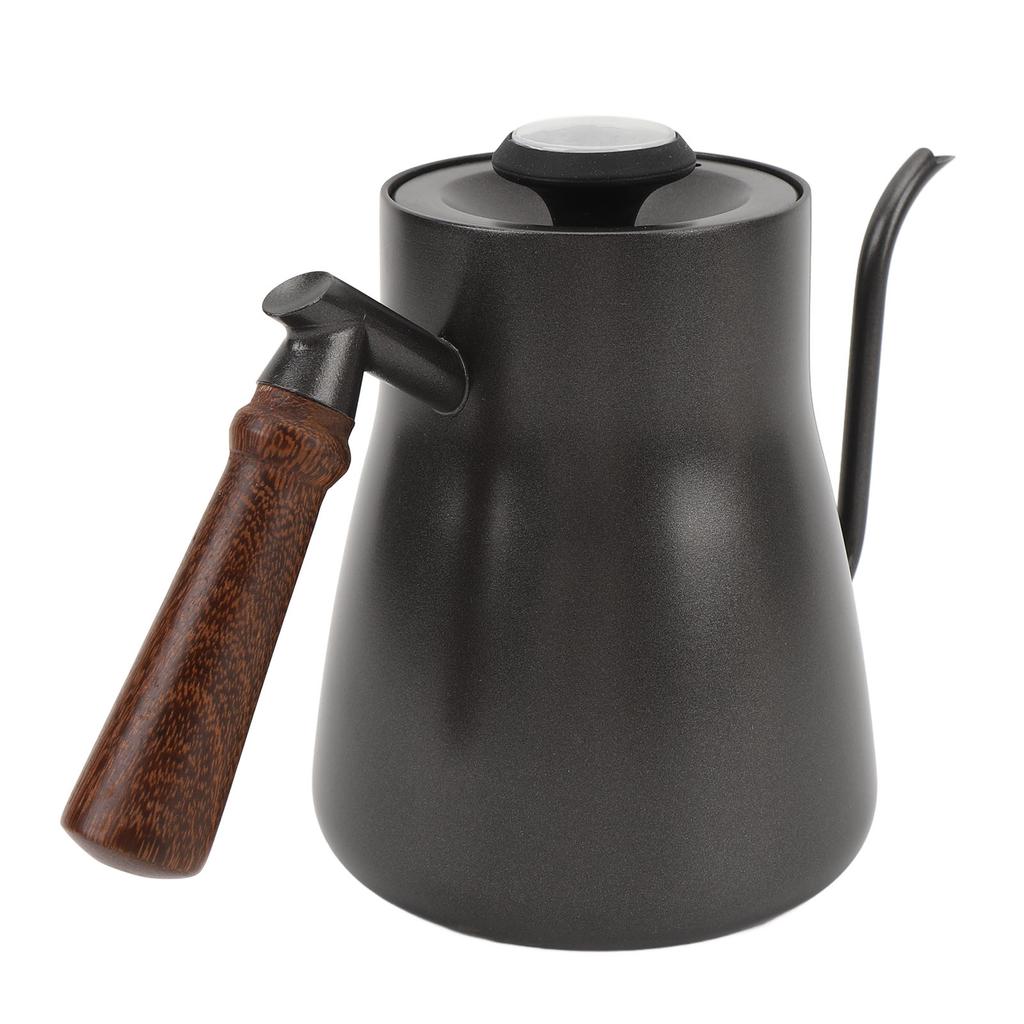 Чайник для кофе 850 мл с термометром, длинным тонким носиком, из нержавеющей стали, деревянной ручкой и гибкой шеей