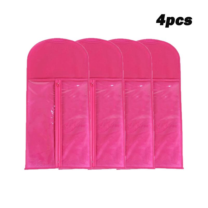 4pcs Non-woven Fabric Wig Storage Bag With Hook Hair Extension Holder Zipper Style Long Hair Storage Rack Wig Organizer