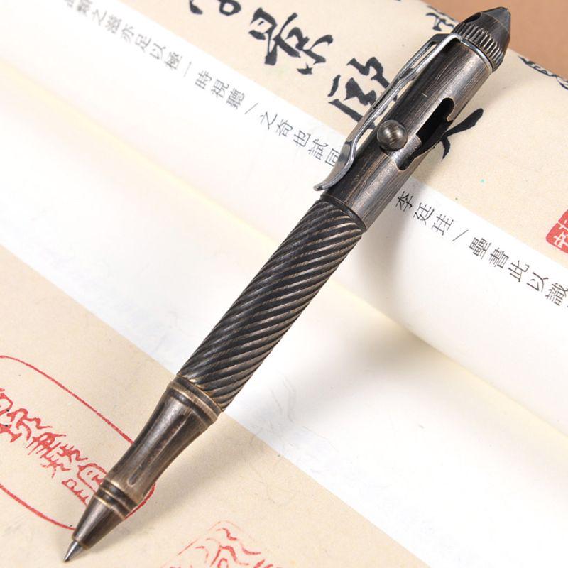 Solid Handmade Brass Gel Ink Pen Retro Twist Pattern Bolt Action Writing Tool