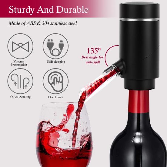 Electric Wine Aerator USB Rechargeable Instant Oxidation Multifunction One-Touch Automatic Wine Aerator Dispenser
