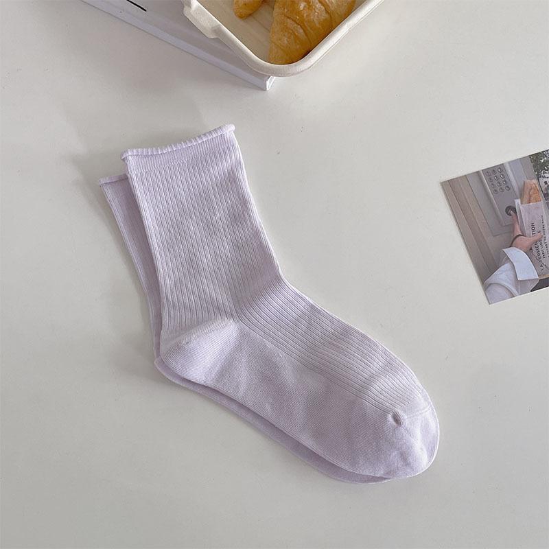 Однотонные женские носки, хлопковые тонкие дышащие эластичные длинные носки, школьные носки в японском стиле для девочек, черные, белые, серые, средние носки-трубы