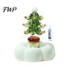 Car Dashboard Ornament Glass Christmas Tree Figurine with Rotating Ceramic Base, Handmade Glazed Unique Holiday Keepsake for Desk Decor And