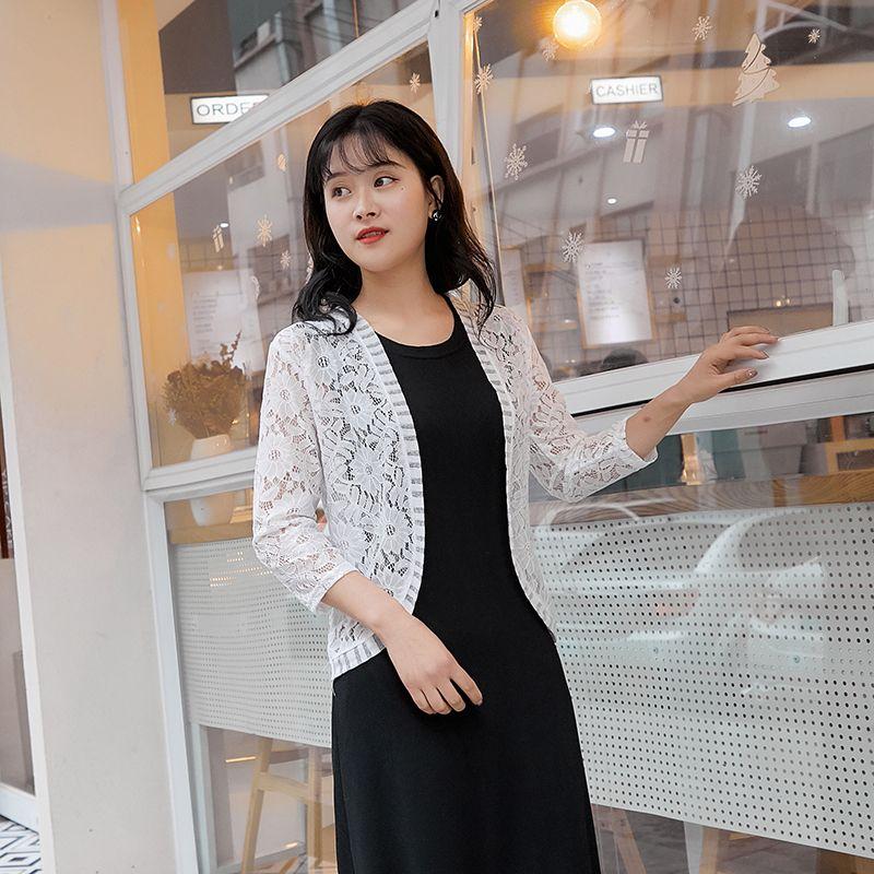 Lace Cardigan Thin Coat Women's Summer Korean Slim Plus Size Seven Quarter Sleeve Shawl Top Versatile Sun Protection Shirt