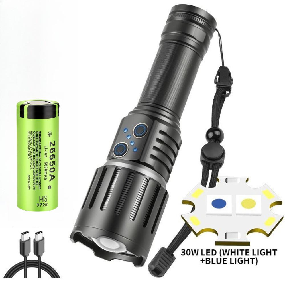 Ultra Bright Dual Light Source White Laser Dual Head TYPE-C Rechargeable Long-range Strong Light Flashlight for Camping