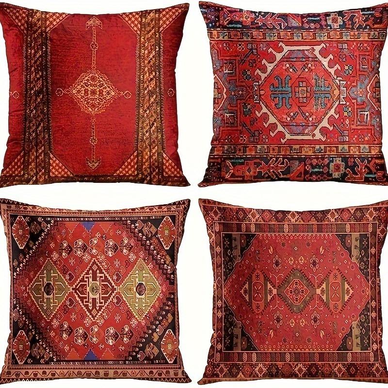 Retro Red Ethnic Style Home Decoration Pillowcase Bedroom Room Decoration Pillow Cover, Living Room Sofa Chair Cushion Cover