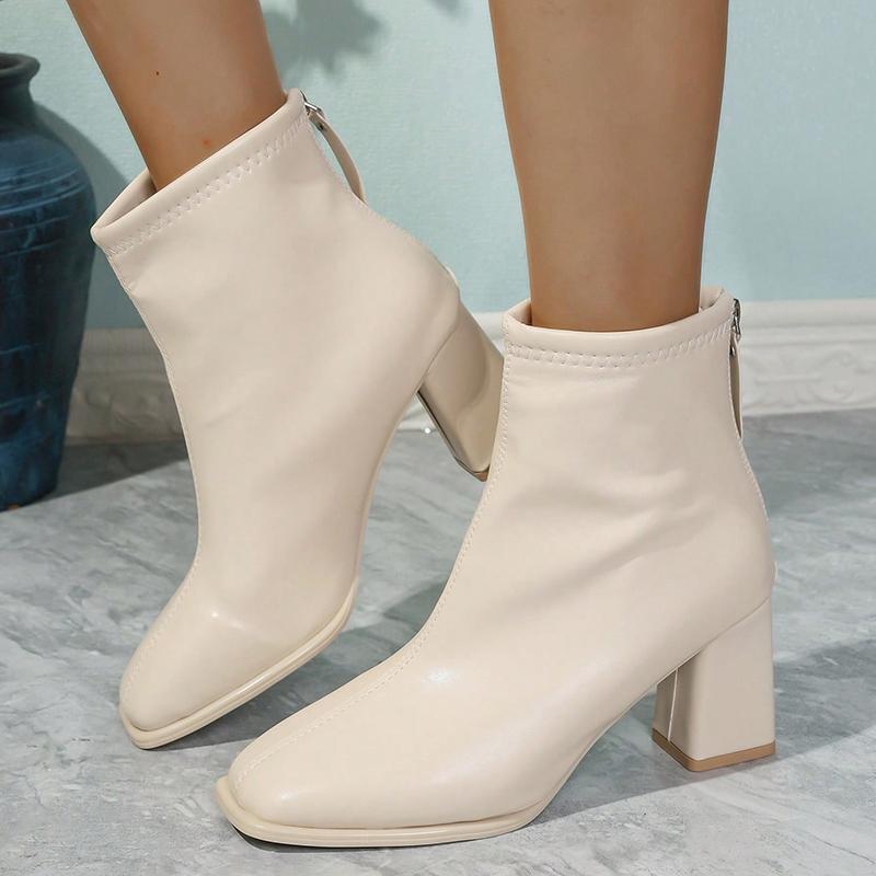 Fashion Elegant Square Toe Block Heel Ankle Boots for Women PU Leather Back Zipper Short Boots Woman Fashion High Heel Botas Mujer 2025