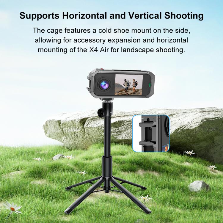 Для Insta360 X4 Air PULUZ Металлическая Защитная Клетка Рама Каркас Rig с Расширяемым Основанием для Холодного Башмака (серый)