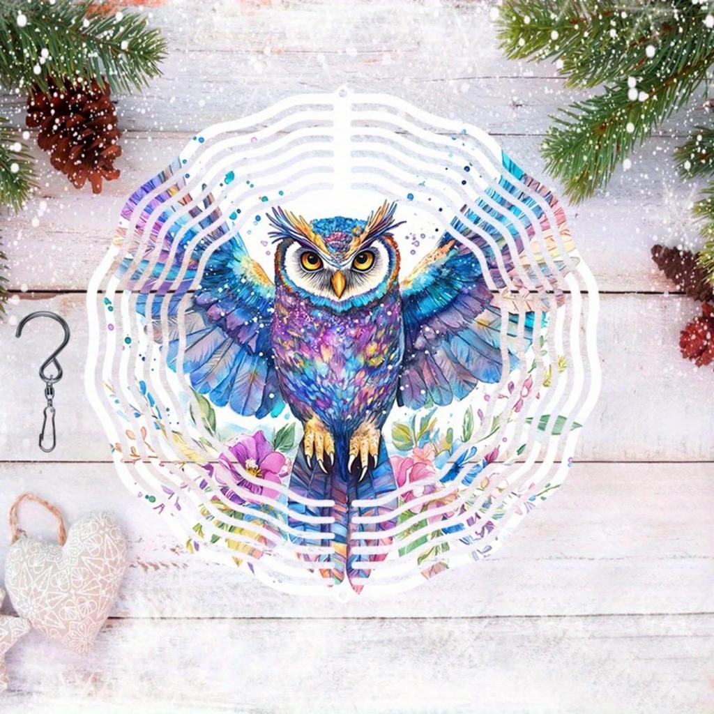 Красочный металлический подвесной спиннер-колокольчик в виде совы для украшения сада, двора, отпугиватель птиц, вращающаяся ветряная мельница