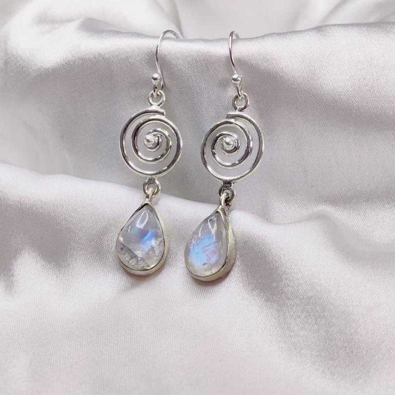 Moonstone Gemstone Natural Gemstone 925 Sterling Silver Designer Dangle Earring