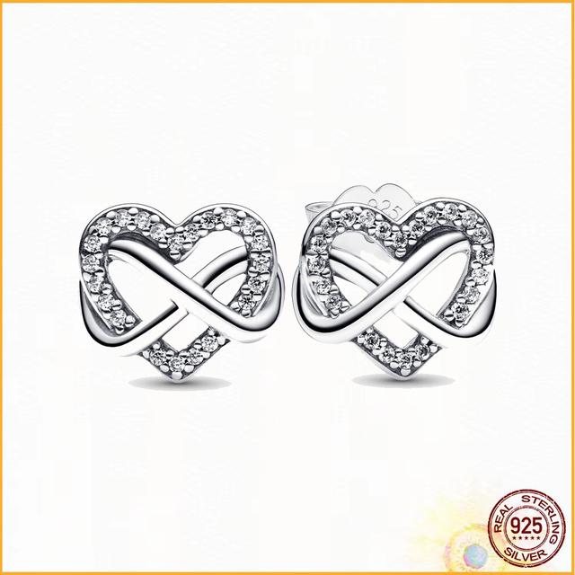 Сверкающие серьги-гвоздики с бесконечным сердцем, модные серьги из стерлингового серебра 925 пробы, женский модный бутик, подарок на годовщину, подарок на день рождения