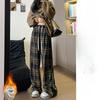 Retro Plaid Pants Women's Autumn and Winter Plus Velvet Pants, High-waisted Loose Casual Pants, Thin Mopping Straight Wide-leg Pants