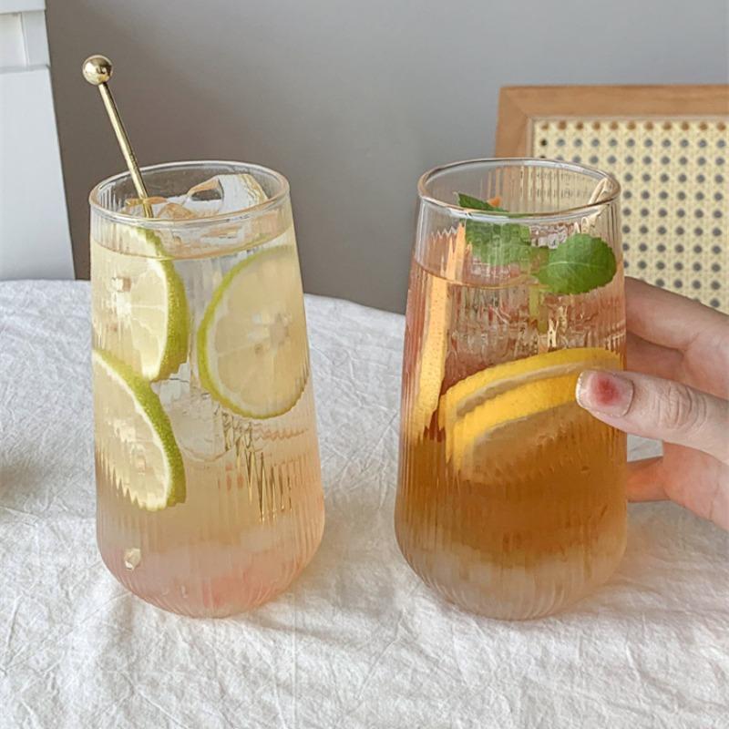 1 шт. 500 мл Премиум вертикальные полоски Питьевой стакан Прочное термостойкое стекло Идеально подходит для холодного кофе Летняя зимняя посуда для напитков