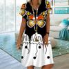 Summer Fashion V-neck Dress Ladies Short Sleeve White Butterfly Printed Dress Loose Casual Dress for Women
