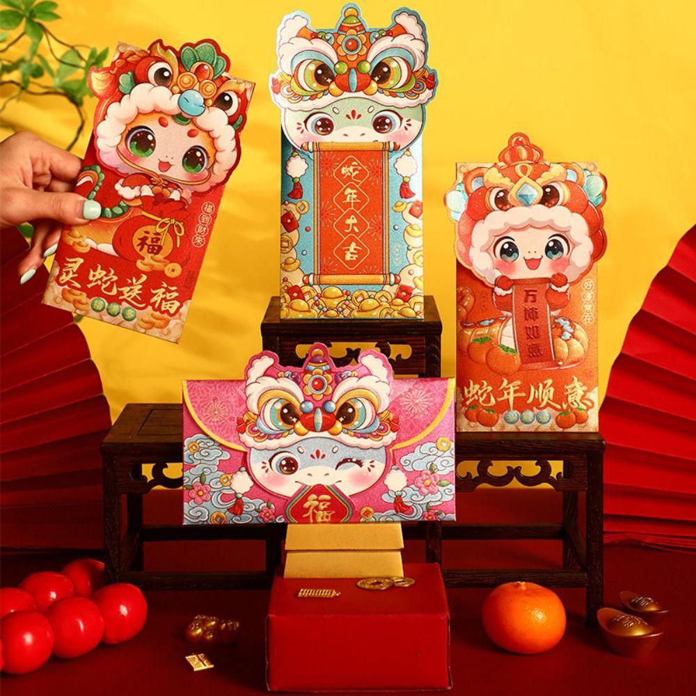 4pcs Chinese New Year Red Envelopes Cartoon Money Packet Creative Lucky Money Pockets Kids Gift