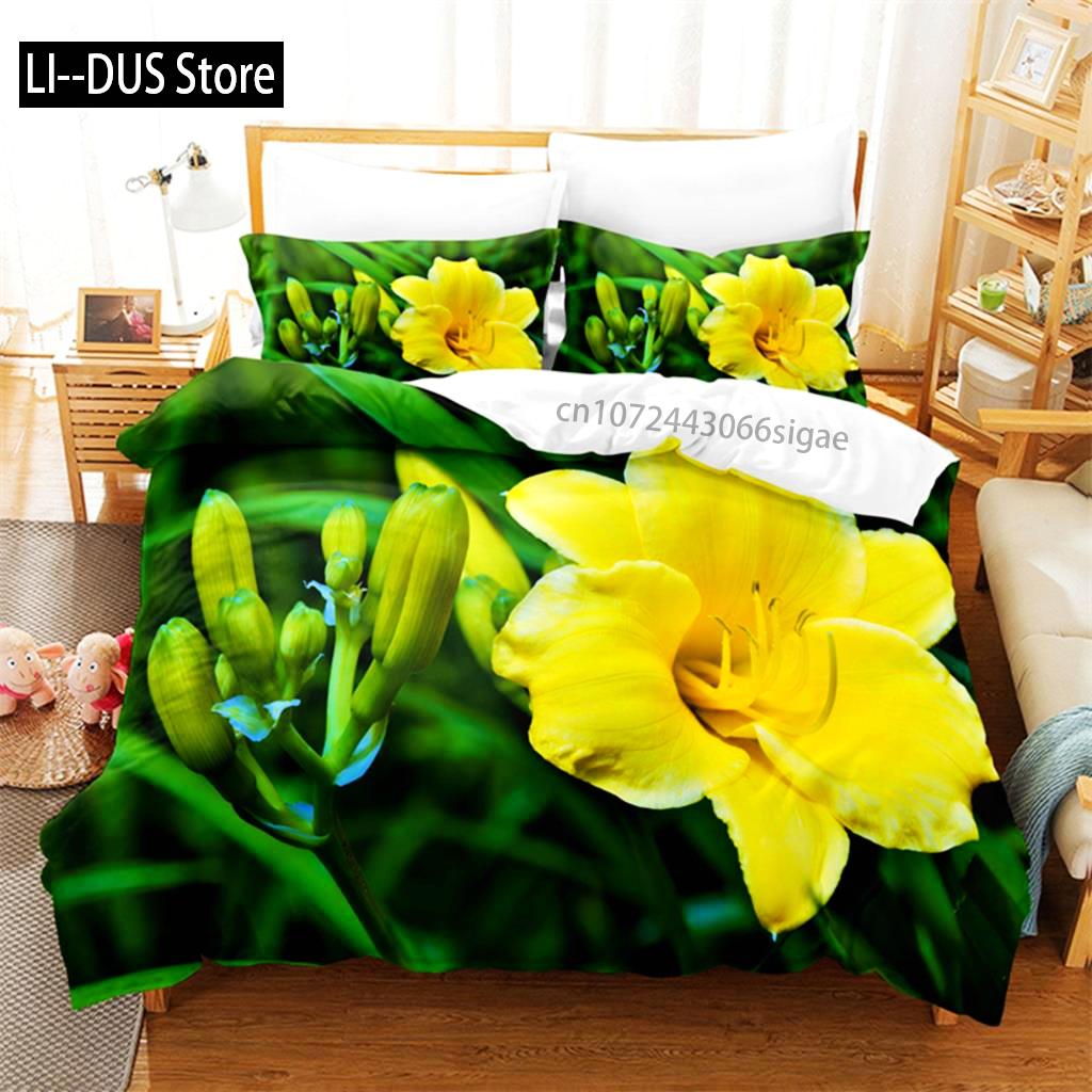 Yellow Flowers Queen Bedding Sets Duvet Cover Set Bedding Digital Printing King Size Duvet Cover Set Bedding Set