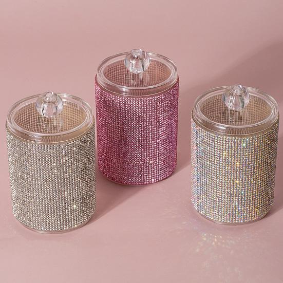 Стеклянная банка для хранения страз с крышкой, блестящая банка для ватных палочек, пылезащитный органайзер для ватных дисков для туалетного столика и столешницы в ванной