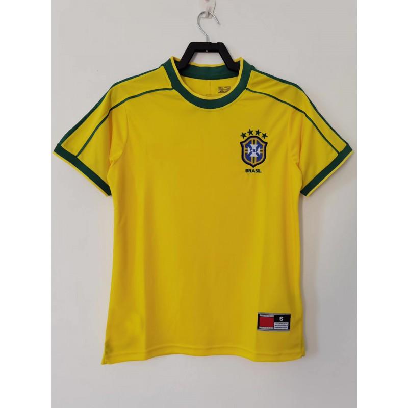 1998 Brazil Home Retro Soccer Jersey Rivaldo Ronaldo Ronaldinho Short Sleeve Training