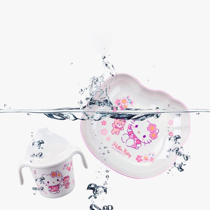 Для Hello Kitty Посуда Милый Цветок Вишни Детская Мультяшная Посуда Миска для Риса Салата Чашка для Воды Ложка Тарелка с защитой от ожогов