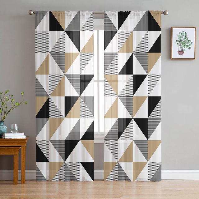 Геометрические треугольные тюлевые шторы для гостиной, прозрачные шторы для спальни, кухонные оконные шторы