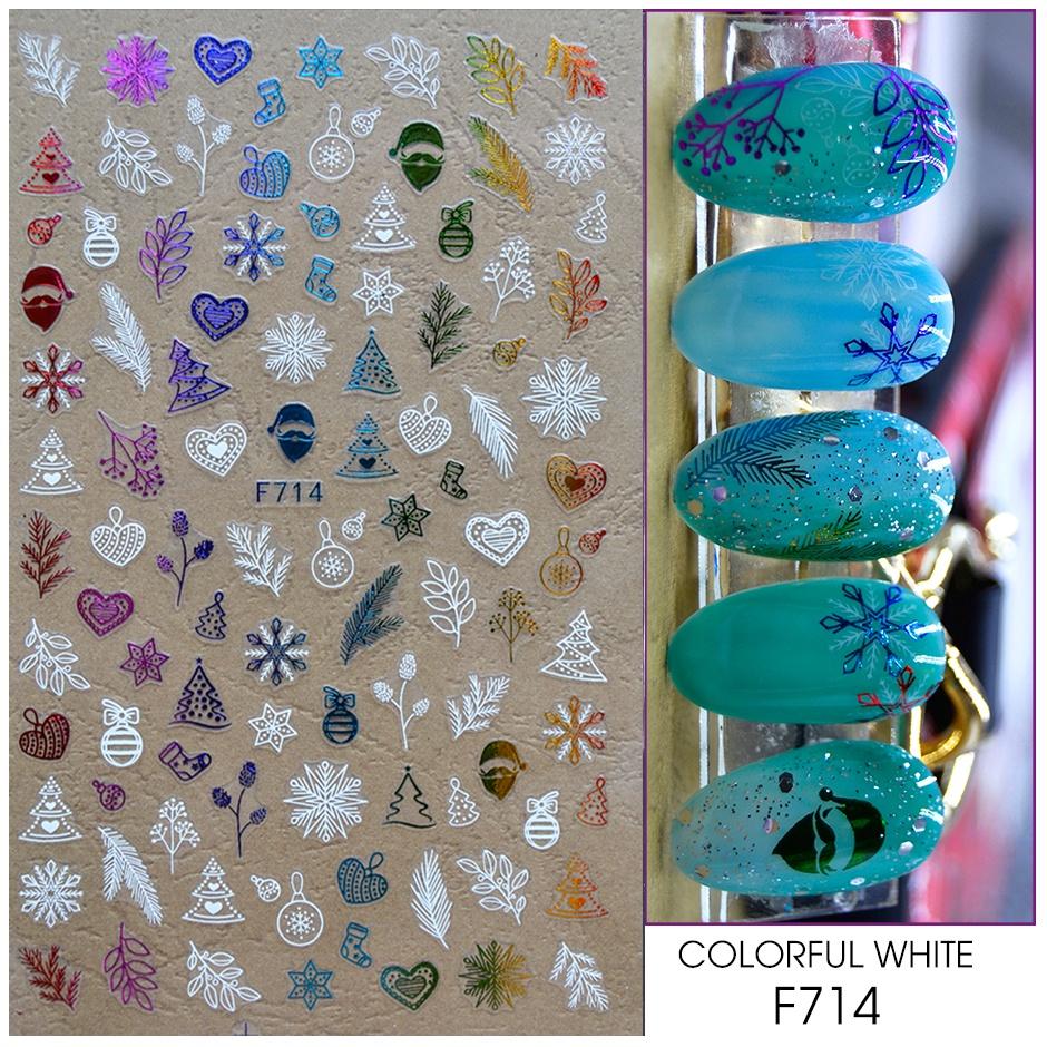 1 лист 3D Рождественская серия наклейки для ногтей наклейка дизайн ногтей украшения белый лазер золото красочные зимние снежинки лист сердце