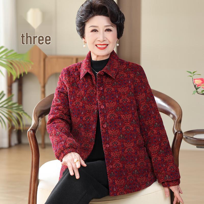 Elderly Women's Floral Corduroy Padded Jacket