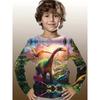 Children's Dinosaur 3D Digital Printed Boys' Fun and Fashionable Round Neck Long Sleeve T-shirt