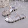 Sexy Sliver Narrow Band Slippers Women 2025 Summer Glitter Decoration Round Toe Flat Heels Sandals Beach Sandals Size 43
