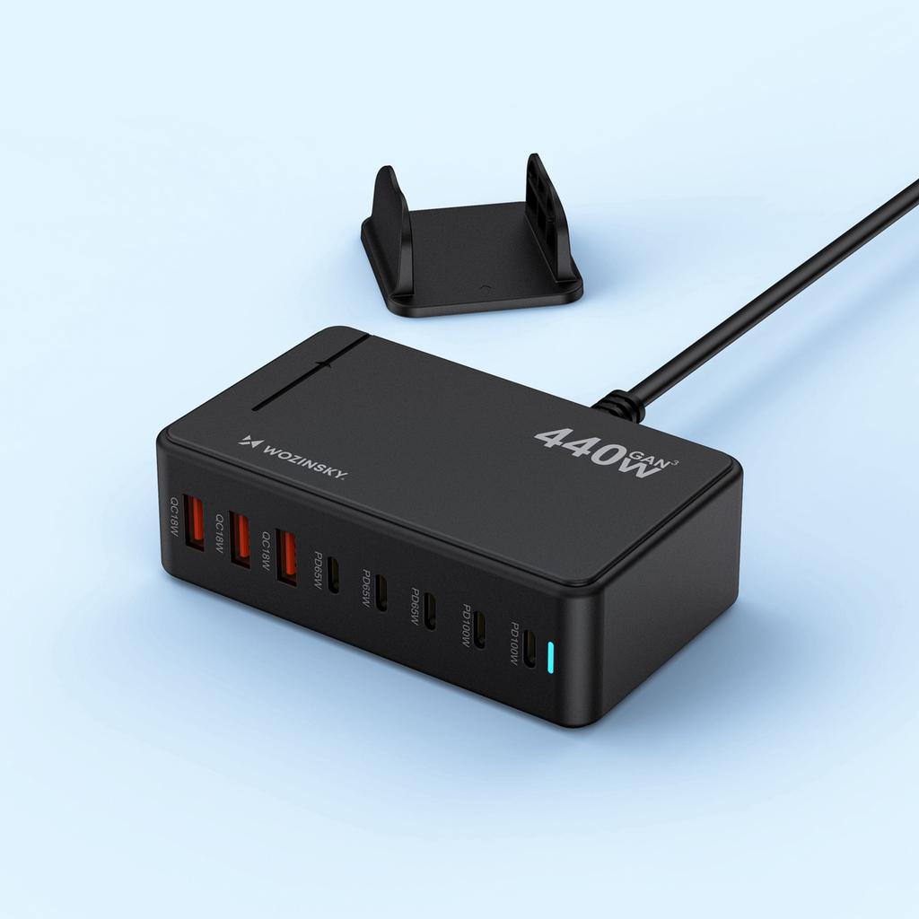 Desktop Charging Station 3x USB-A 5x USB-C GaN QC3 440W - Black