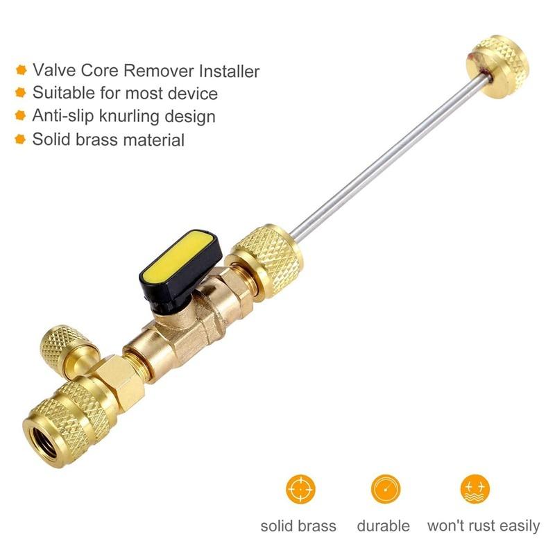 R410A R22 Valve Core Remover Installer Tool with Dual Size SAE 1/4 & 5/16 Port for R404A R407C R134A R12 R32 HVAC System