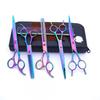 Professional Dog Grooming Scissors Set 7 Inch Stainless Steel Curved Straight Tooth Fishbone Kit Pet Hair Trimming