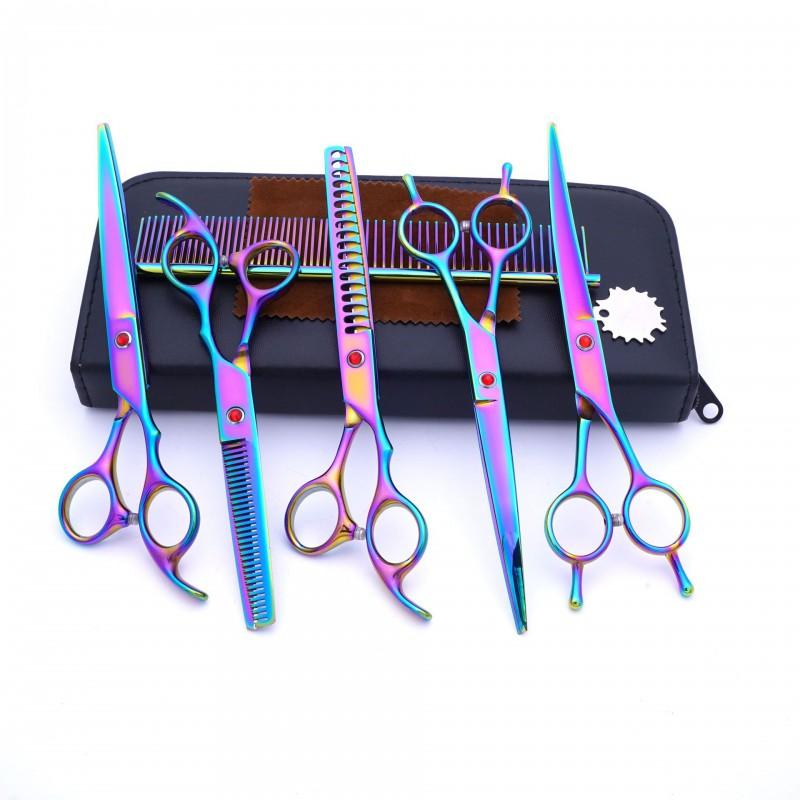 Professional Dog Grooming Scissors Set 7 Inch Stainless Steel Curved Straight Tooth Fishbone Kit Pet Hair Trimming