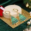 Green Enamel Fresh Christmas Tree Drop Earrings with Shiny Cubic Zirconia Women Festival Gold Color Novel Chic Jewelry earrings