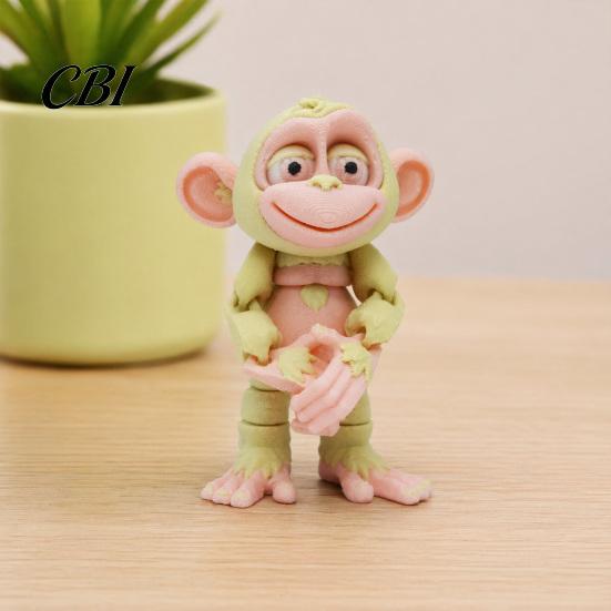 Soft Color Cartoon Animal Decor 3D Printed Articulated Monkey Figurine, Multi-Color Model with Portable Healing Charm Movable Joints, Stress