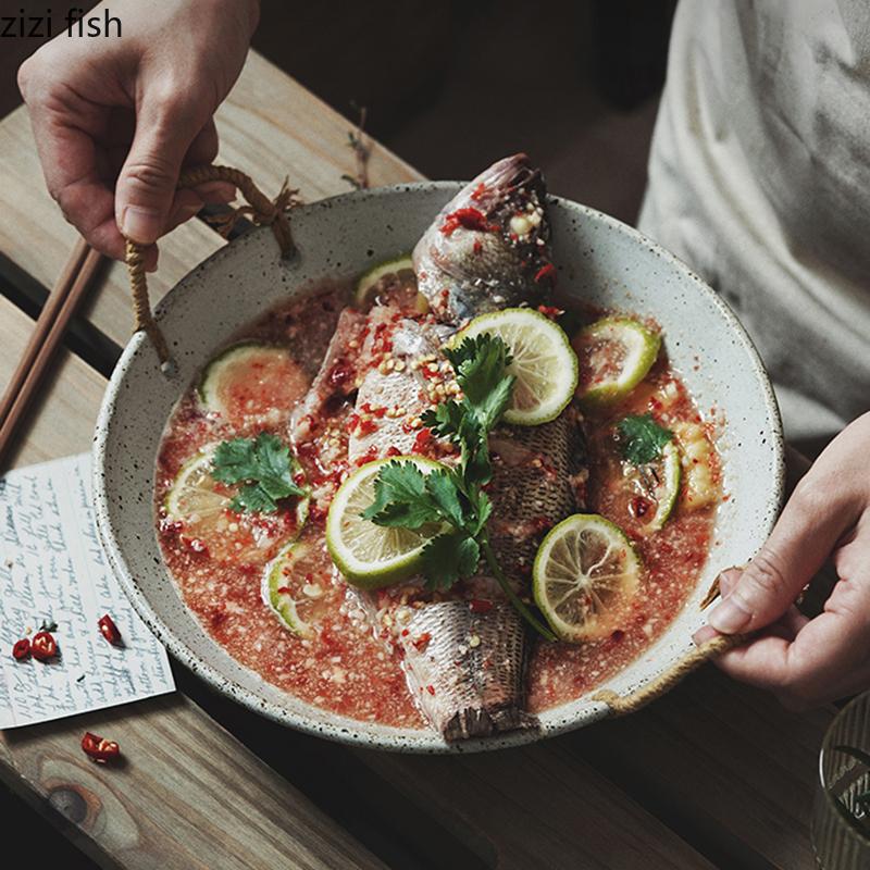 Круглая керамическая тарелка для фруктового салата, миски для макарон, супницы, домашняя кухонная утварь, супница, тарелка для морепродуктов, поднос для закусок и десертов